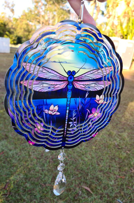 Gorgeous 8 inch dragonfly windspinner with glass crystal
