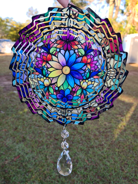 Beautiful floral wind spinner with crystal, 8 inches