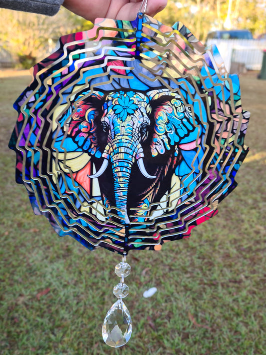 Beautiful elephant wind spinner with crystal, 8 inches