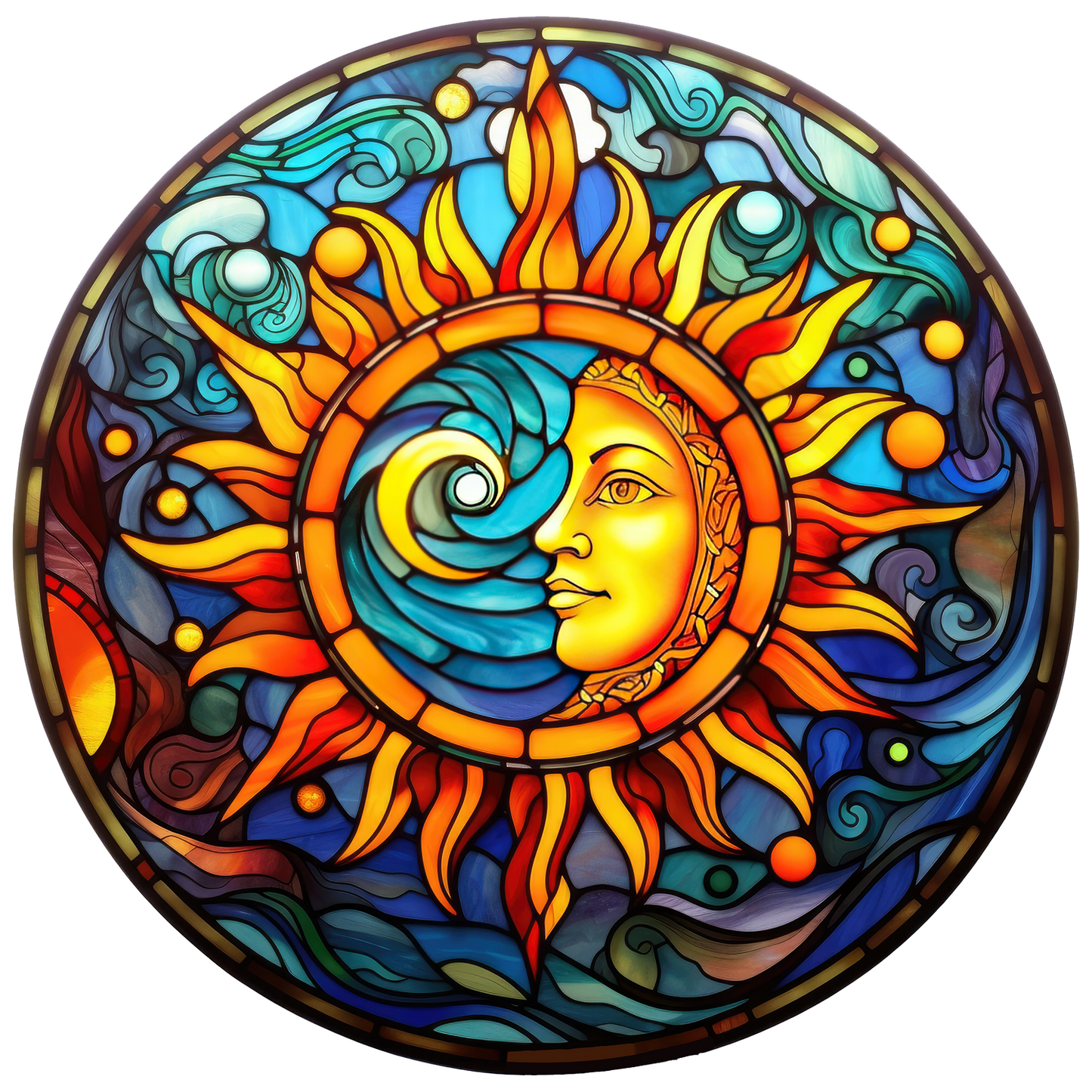 Beautiful Celestial Sun and Moon Stained Glass Stickers / Window Clings