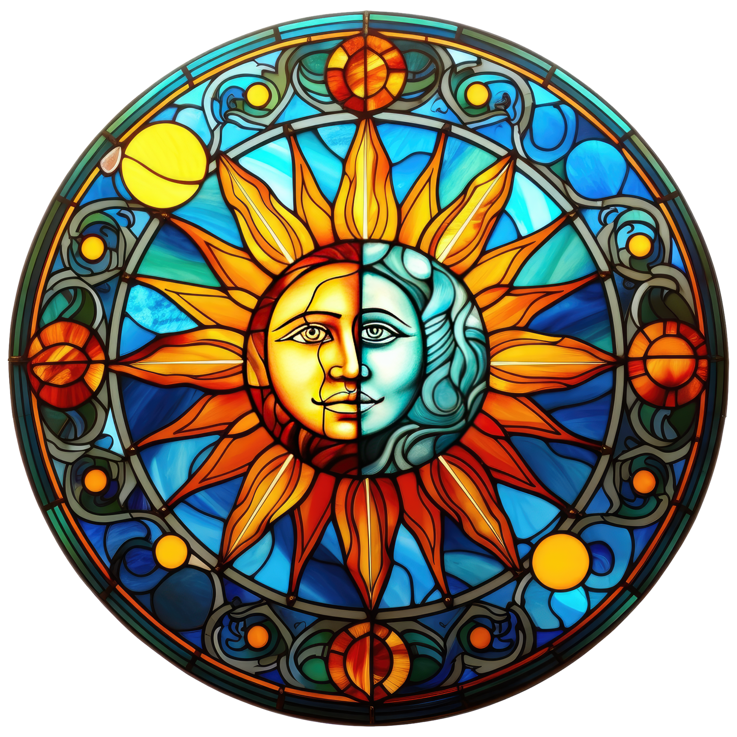 Beautiful Celestial Sun and Moon Stained Glass Stickers / Window Clings