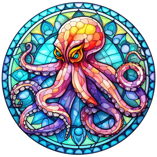 Stained glass octopus window decals window clings bumper sticker set one six stickers in collection