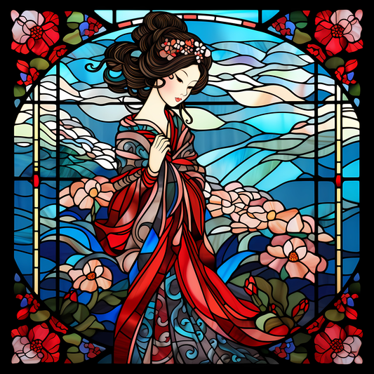 Geisha Japanese Themed Stained Glass Window Cling Set One