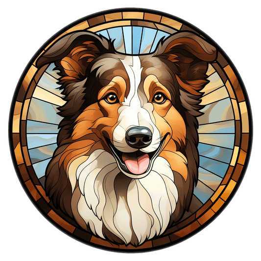 Stained glass dog stickers set two in 7.6 cm and 12 cm sized decal stickers car bumper stickers