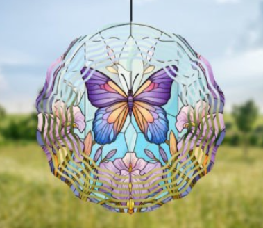 Beautiful butterfly wind spinner with crystal, 8 and 10 inch models available